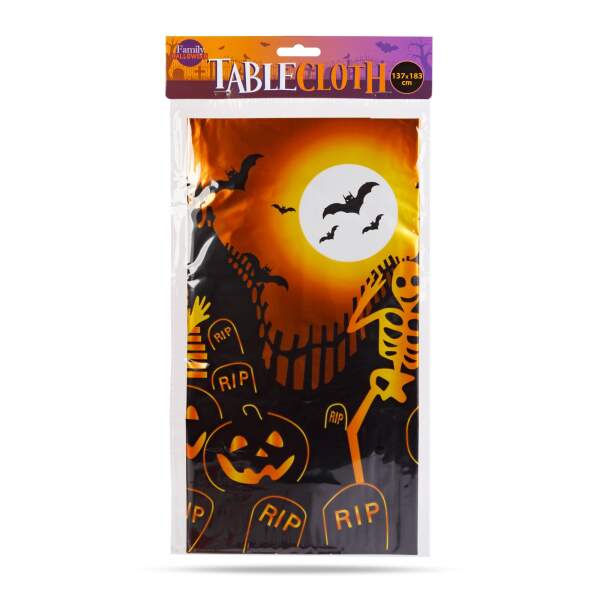 Afbeelding van Halloween tafelkleed - aluminium effect - 137 x 183 cm - grafsteen 1 Stuks [56542C] - 02 56542C web