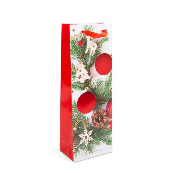 Afbeelding van Flessengeschenkzak - papier, Kerstmis - 360 x 127 x 83 mm - 4 soorten / verpakking 12 Stuks [57108J] - 02