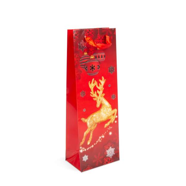 Afbeelding van Flessengeschenkzak - papier, Kerstmis - 360 x 127 x 83 mm - 4 soorten / verpakking 12 Stuks [57108K] - 02