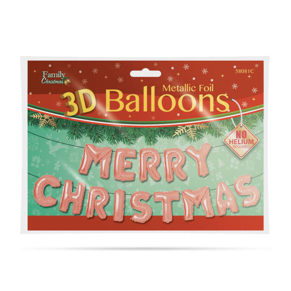 Afbeelding van 3D kerstballon "Merry Christmas" - roségoud 1 Stuks [58081C] - 02 58081C web