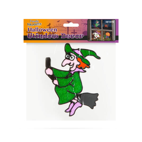 Afbeelding van Halloween raamdecoratie - kleurrijke glinsterende heks 1 Stuks [58107B] - 02 58107B web