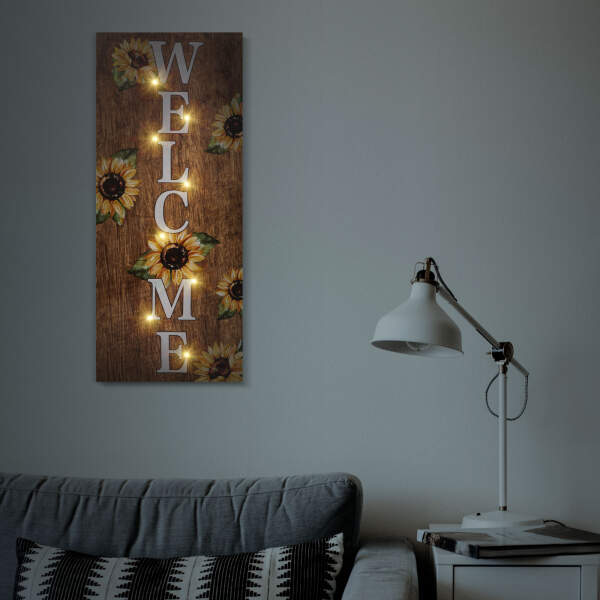 Afbeelding van LED-afbeelding - "Welkom" - met wandhouder, 2 x AA, 30 x 70 cm 1 Stuks [58503] - 02 58503 web