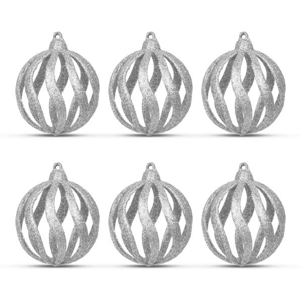Afbeelding van Kerstboomdecoratieset - glinsterende zilveren baldecoratie - 7 cm - 6 stuks / verpakking 1 Stuks [58522B] -