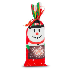 Afbeelding van Kerst drankfleshouder met lint - Sneeuwpop - polyester - 32 x 12,5 cm 1 Stuks [58727B] - 02 58727B web