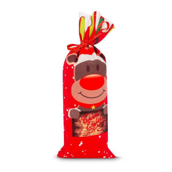 Afbeelding van Kerst drankfleshouder met lint - Rendier - polyester - 32 x 12,5 cm 1 Stuks [58727C] - 02 58727C web