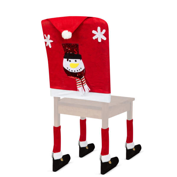 Afbeelding van Kerststoel decoratieset - Sneeuwpop - 50 x 60 cm - rood/wit 1 Stuks [58737B] - 02 58737B web
