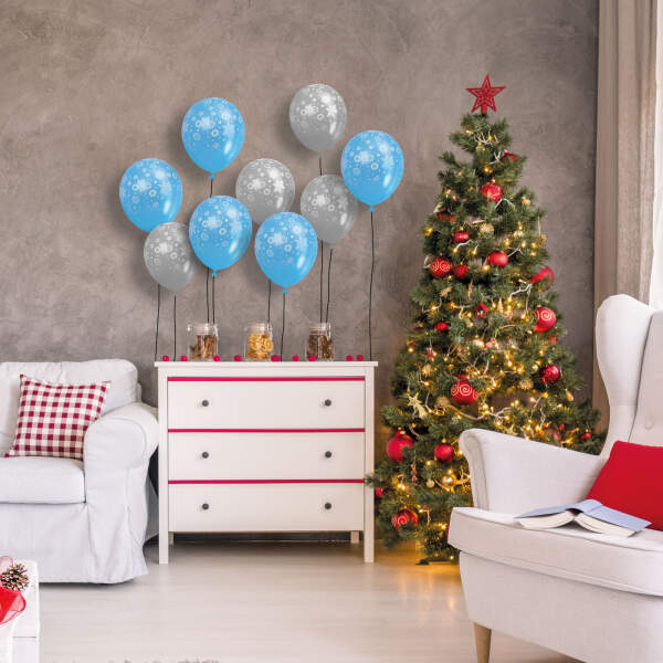 Afbeelding van Ballonnenset - blauw-zilver met kerstmotieven - 12 stuks / verpakking 1 Stuks [58753] - 02 58753 web