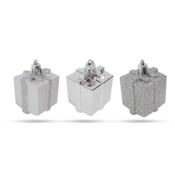 Afbeelding van Kerstboomdecoratieset - zilveren geschenk - 4,5 cm cm - 6 stuks / set 1 Stuks [58781B] - 02 58781B web