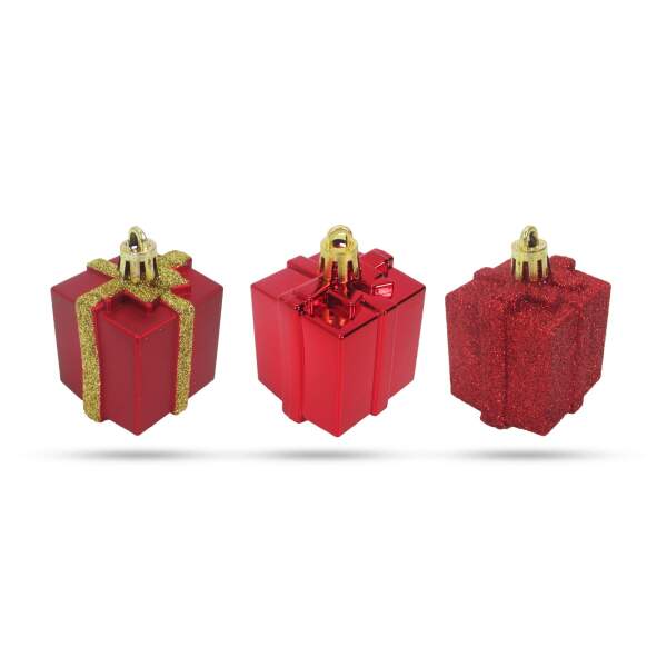 Afbeelding van Kerstboomdecoratieset - rood cadeau - 4,5 cm - 6 stuks / set 1 Stuks [58781C] - 02 58781C web