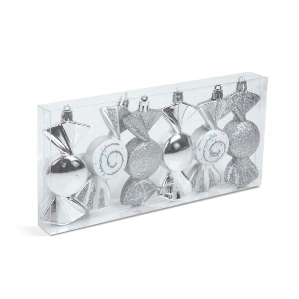Afbeelding van Kerstboomdecoratieset - zilveren snoepjes - 10 x 3,6 cm - 6 stuks / set 1 Stuks [58782B] - 02 58782B web