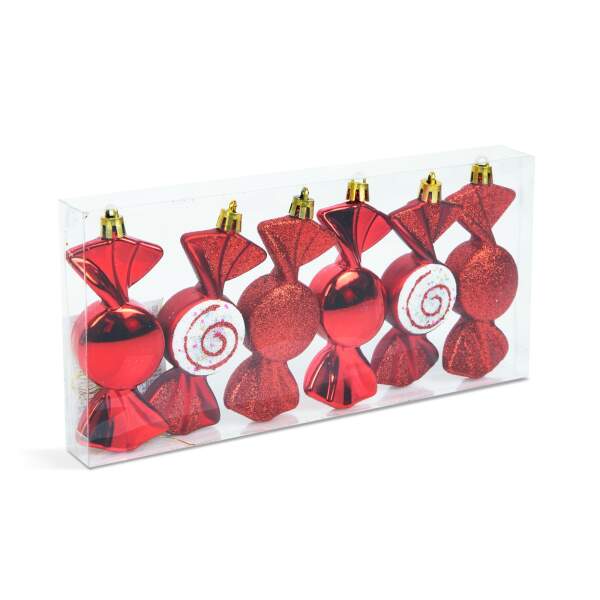Afbeelding van Kerstboomdecoratieset - rode snoepjes - 10 x 3,6 cm - 6 stuks / set 1 Stuks [58782C] - 02 58782C web