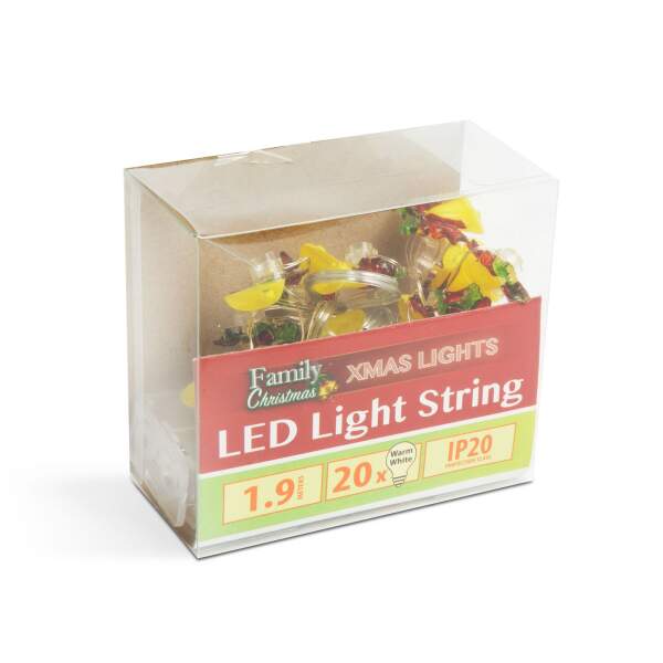 Afbeelding van LED lichtsnoer - bellen - 2,2 meter - 20 LED - warm wit - 2 x AA 1 Stuks [58925] - 02 58925 web
