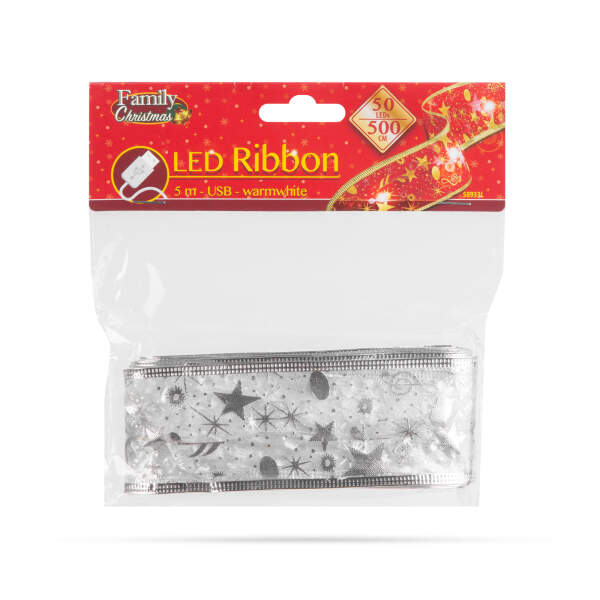 Afbeelding van Kerst LED-lint - zilver - 5 mx 5 cm - 50 LED's - USB 1 Stuks [58933L] - 02 58933L web
