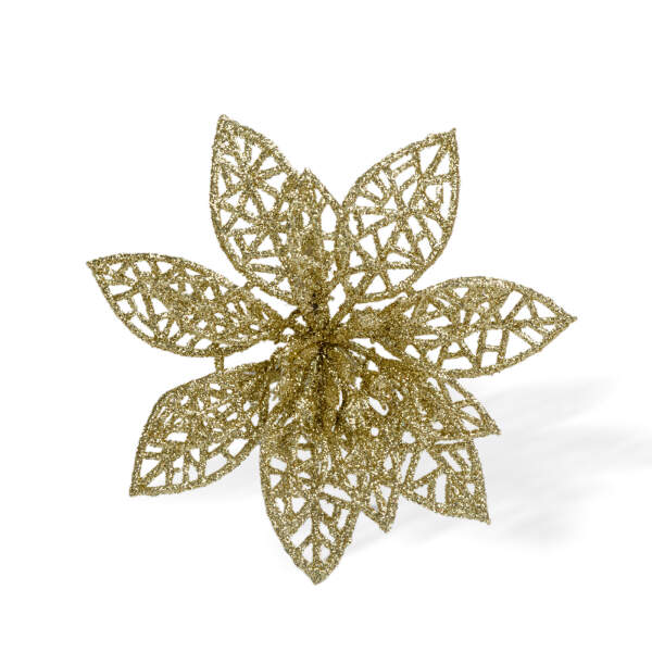 Afbeelding van Kerstversiering - met clips - glitterbloem - goud - 3 stuks / verpakking 1 Stuks [58947A] - 02 58947A web