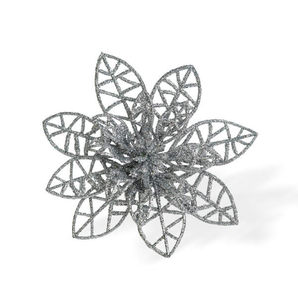 Afbeelding van Kerstversiering - met clips - glitterbloem - zilver - 3 stuks / verpakking 1 Stuks [58947B] - 02 58947B web