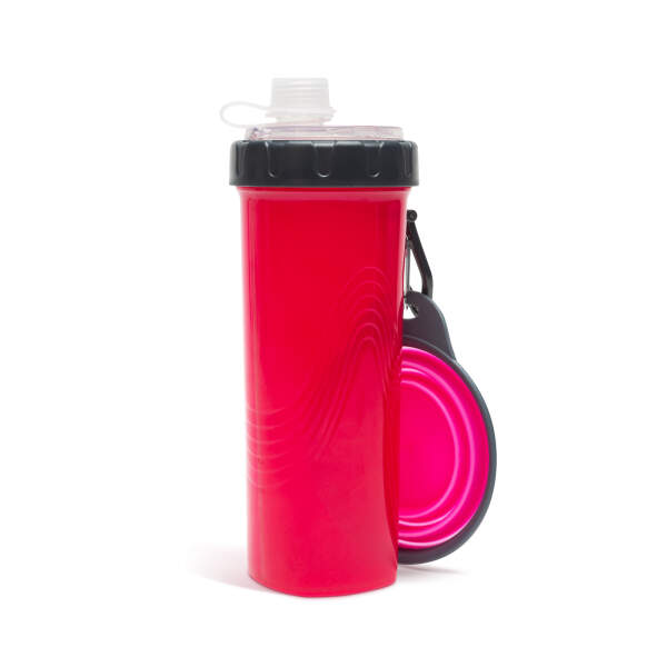 Afbeelding van Opvouwbare hondenbak met fles - roze 1 Stuks [60034A] - 02 60034A web
