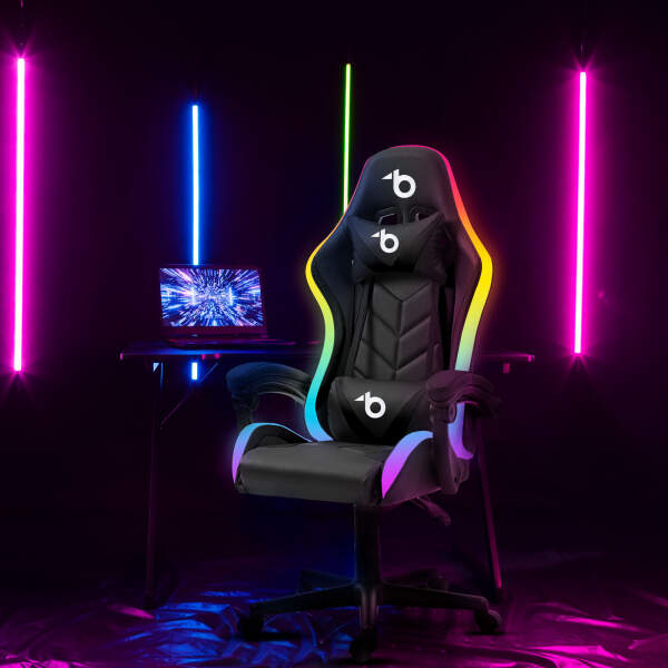 Afbeelding van RGB LED gamerstoel met kussen en armleuningen - zwart 1 Stuks [BMD1115BK] - 02 BMD1115BK web