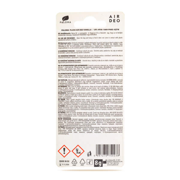 Afbeelding van Luchtverfrisser Paloma EMO Plush VANILLA 1 Stuks [P50238] - 02 P50238 web