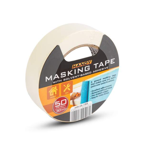 Afbeelding van Afplaktape - met oplosmiddelhoudende lijm - 50 mx 30 mm - wit 1 Stuks [11085B] - 03 11085B web