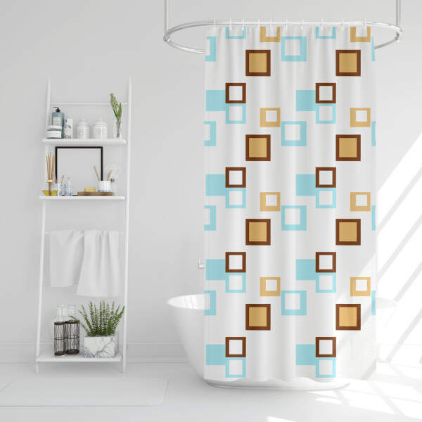 Afbeelding van Douchegordijnset met badspons - 3 soorten - blauw, groen patroon - 180 x 180 cm 1 Stuks [11526A] - 03 11526A