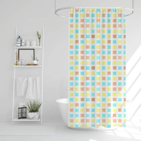 Afbeelding van Douchegordijn - 3 stijlen - blauw, lente, ruitpatroon - 180 x 180 cm 1 Stuks [11526B] - 03 11526B web