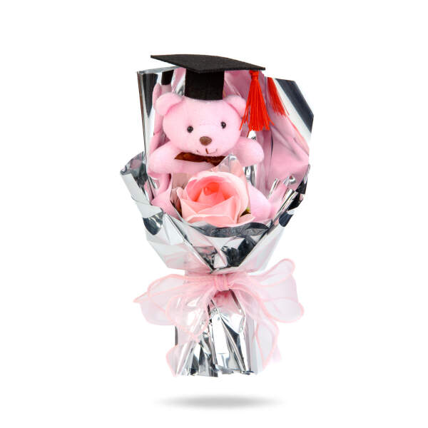 Afbeelding van Kunstplant decoratie - roos met teddybeer - 14 x 10,5 x 26 cm 1 Stuks [11973] - 03 11973 web