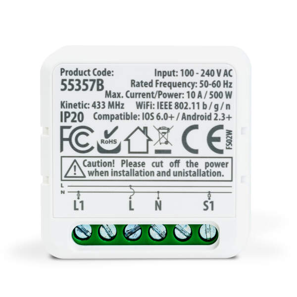 Afbeelding van Smart-Kinetic verborgen schakelaar - 100-240 V AC, max. 15 A - Amazon Alexa, Google Home 1 Stuks [55357B] -