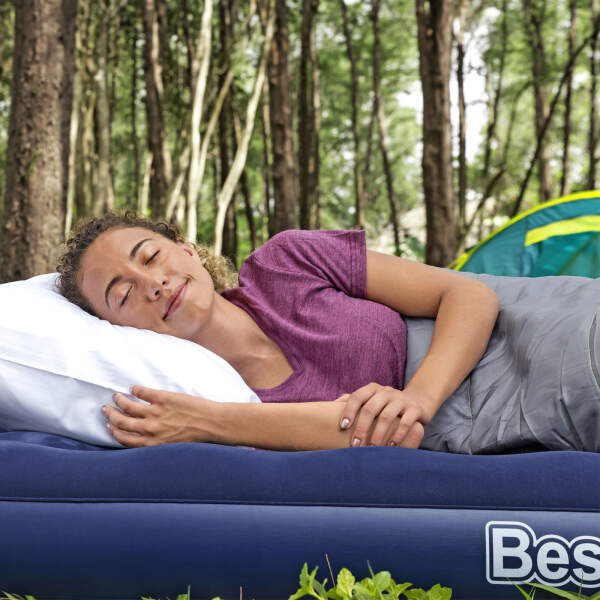 Afbeelding van Opblaasbaar matras - Eenpersoons, Velours - Blauw - 185 x 76 x 22 cm 1 Stuks [56432] - 03 56432 web