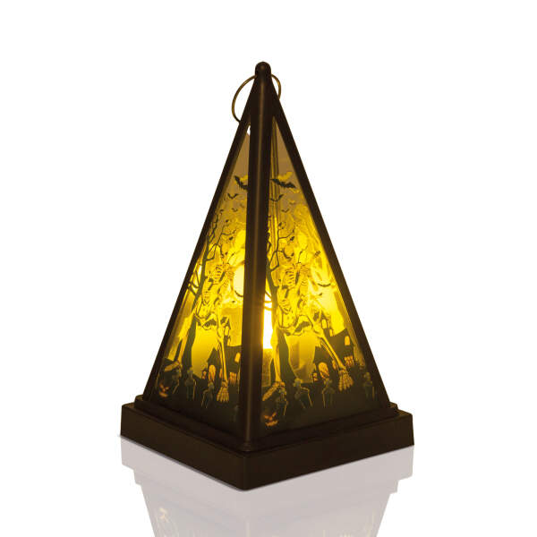 Afbeelding van Halloween LED lantaarn - skelet - warm wit - zwart - 9,5 x 9,5 x 17 cm - 2 x AAA 1 Stuks [56549B] - 03 56549B