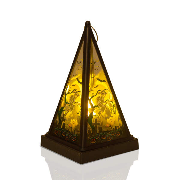 Afbeelding van Halloween LED lantaarn - heks - warm wit - zwart - 9,5 x 9,5 x 17 cm - 2 x AAA 1 Stuks [56549C] - 03 56549C