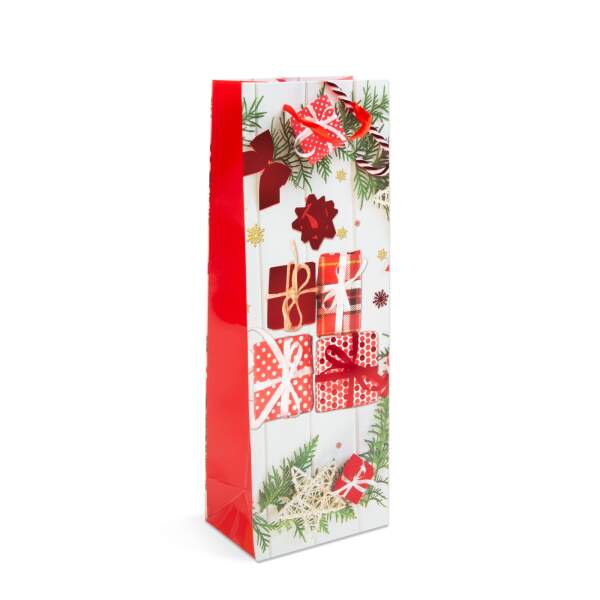 Afbeelding van Flessengeschenkzak - papier, Kerstmis - 360 x 127 x 83 mm - 4 soorten / verpakking 12 Stuks [57108J] - 03