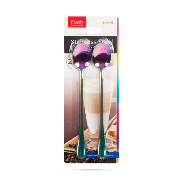 Afbeelding van Koffielepel / latte macchiato lepel van roestvrij staal - regenboog - 195 x 32 mm - 2 stuks / verpakking 1