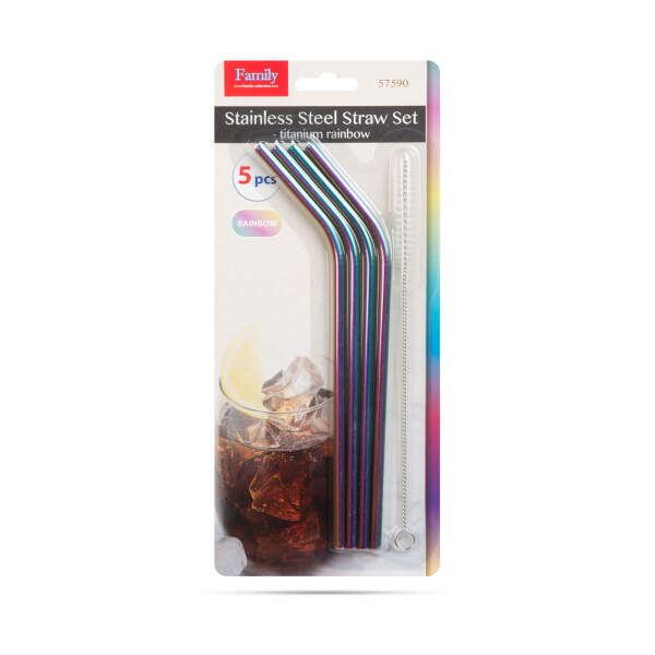 Afbeelding van RVS rietjesset - titanium regenboog - 215 x 6 mm - 5 stuks 1 Stuks [57590] - 03 57590 web