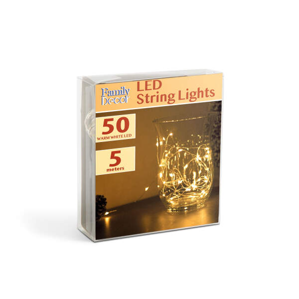 Afbeelding van Kerst LED-lichtsnoer - 5 m - 50 LED's - Warm wit - 3 x AA 1 Stuks [58041A] - 03 58041A web