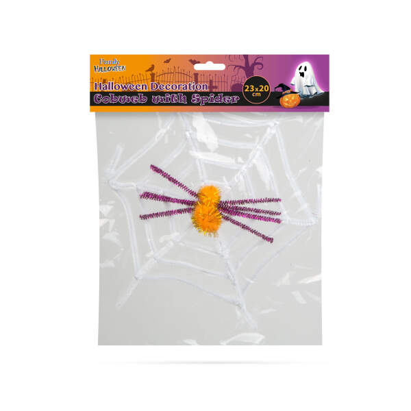 Afbeelding van Spinnenweb met spin - Halloween decoratie - wit 1 Stuks [58101] - 03 58101 web