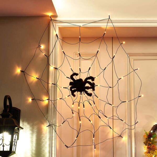 Afbeelding van Spinnenweb lichtgordijn met spin - warm wit 60 LED's - USB 1 Stuks [58150] - 03 58150 web