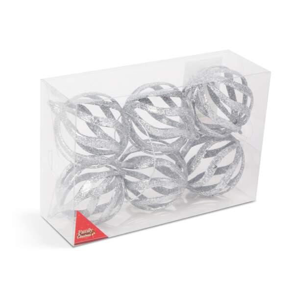 Afbeelding van Kerstboomdecoratieset - glinsterende zilveren baldecoratie - 7 cm - 6 stuks / verpakking 1 Stuks [58522B] -