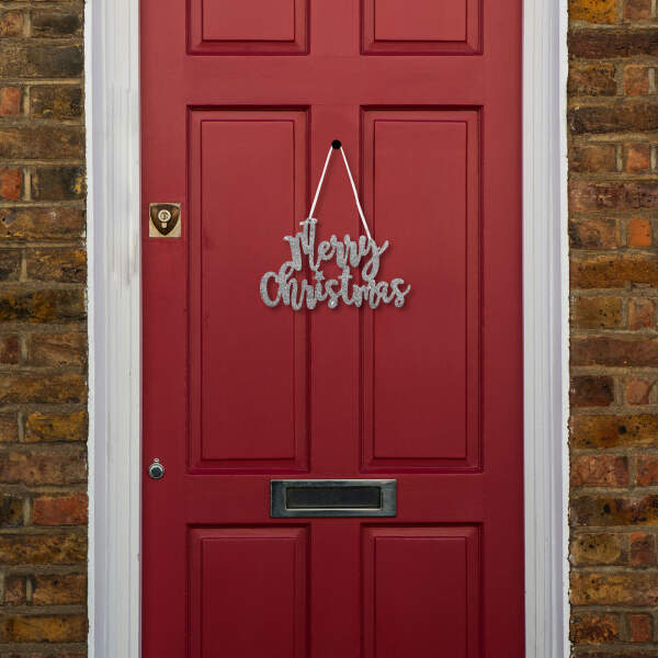 Afbeelding van Kerstdecoratie - label "Vrolijk Kerstfeest" - 20 x 12 cm - zilver 1 Stuks [58541B] - 03 58541B web