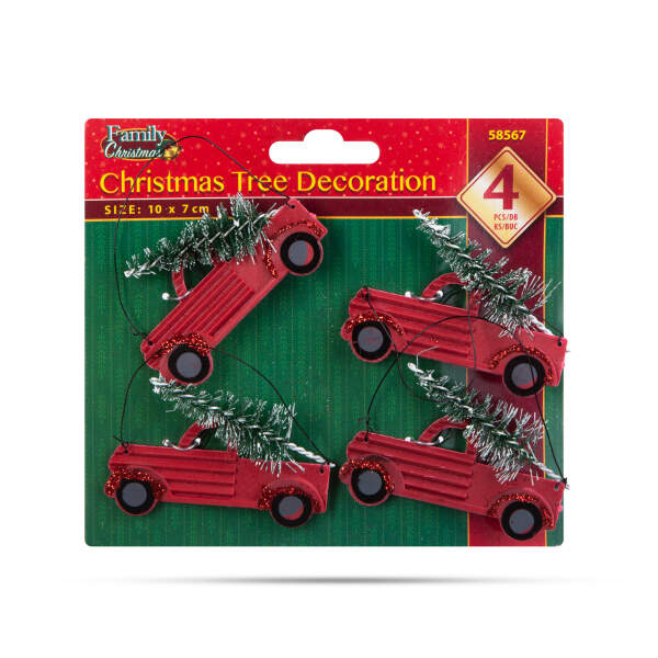 Afbeelding van Kerstdecoratie - hangende kleine auto - 10 x 7 cm - 4 stuks / verpakking 1 Stuks [58567] - 03 58567 web