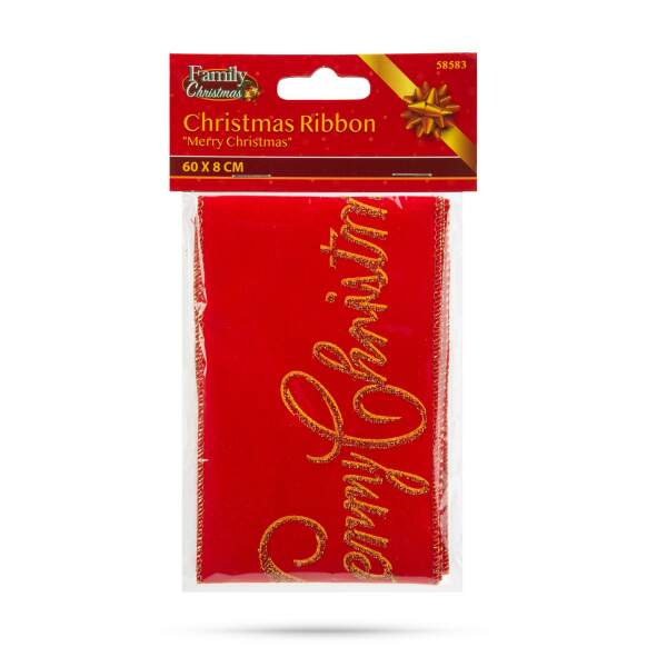Afbeelding van Kerstlint - rood - "Vrolijk Kerstfeest" - 60 x 8 cm 1 Stuks [58583] - 03 58583 web