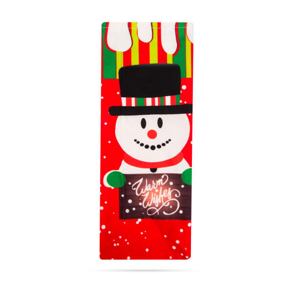 Afbeelding van Kerst drankfleshouder met lint - Sneeuwpop - polyester - 32 x 12,5 cm 1 Stuks [58727B] - 03 58727B web