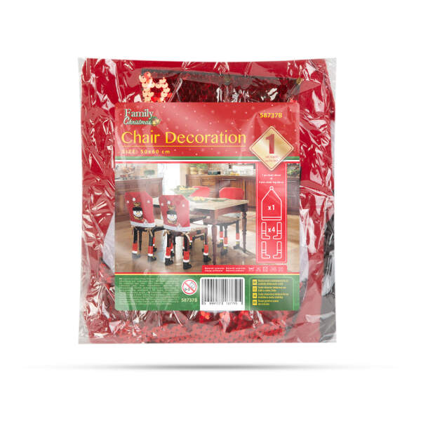 Afbeelding van Kerststoel decoratieset - Sneeuwpop - 50 x 60 cm - rood/wit 1 Stuks [58737B] - 03 58737B web