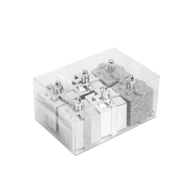 Afbeelding van Kerstboomdecoratieset - zilveren geschenk - 4,5 cm cm - 6 stuks / set 1 Stuks [58781B] - 03 58781B web