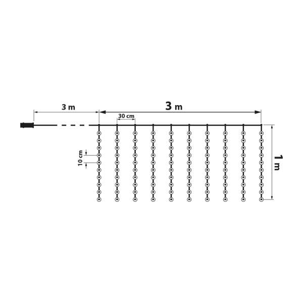 Afbeelding van Lichtgordijn - 100 koelwitte microLED's - 3 x 1 m - 230V - met afstandsbediening 1 Stuks [58904B] - 03