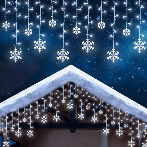 Afbeelding van LED-lichtgordijn - sneeuwvlok - 3 x 0,75 m - 224 koelwitte LED's - IP44 1 Stuks [58916] - 03 58916 web