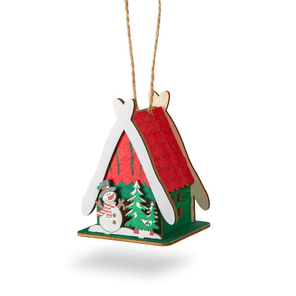 Afbeelding van Kerst LED decoratie huis - warm wit - hout - 2 soorten - 6,9 x 8,9 x 6 cm - 12 stuks / display 1 Stuks