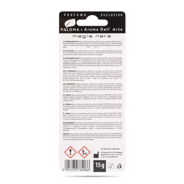 Afbeelding van Autoluchtverfrisser Paloma Aroma Del 'Arte Magia Nera 1 Stuks [P82086] - 03 P82086 web
