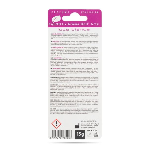 Afbeelding van Autoluchtverfrisser Paloma Aroma Del 'Arte Wit Licht 1 Stuks [P82093] - 03 P82093 web