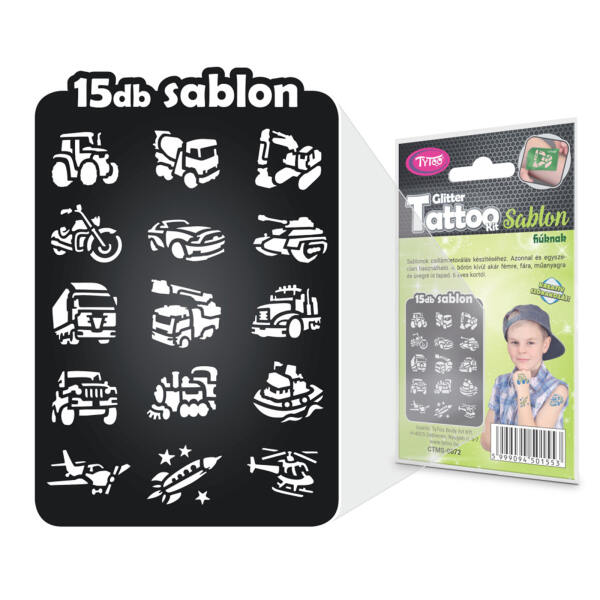 Afbeelding van Glitter Tattoo Sjablonen – 15-delige Set Met Voertuigontwerpen [TY50155] - 03 TY50155 web