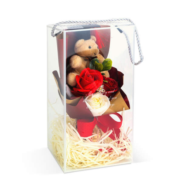 Afbeelding van Kunstplant decoratie - roos met teddybeer - 14 x 10,5 x 26 cm 1 Stuks [11974] - 04 11974 web